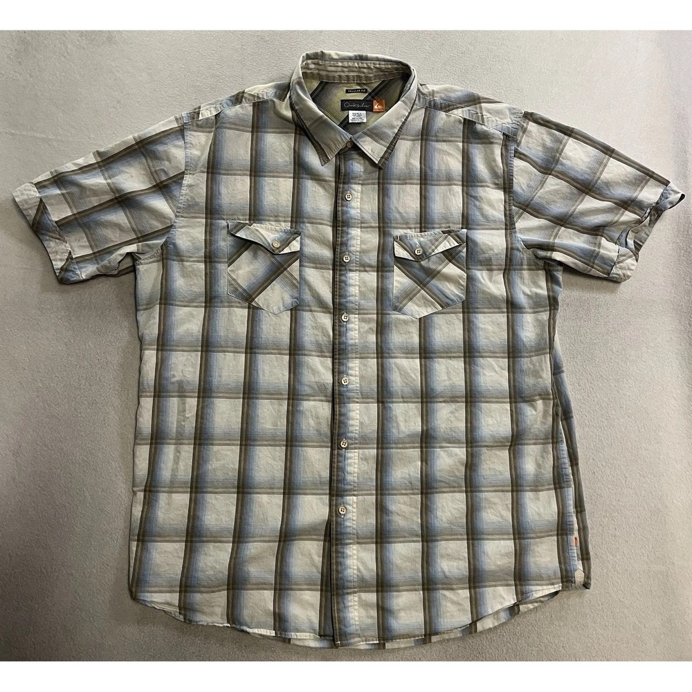 Quiksilver Shirt Men's Size XL Plaid Button Up Short Sleeve Woven Lightweight